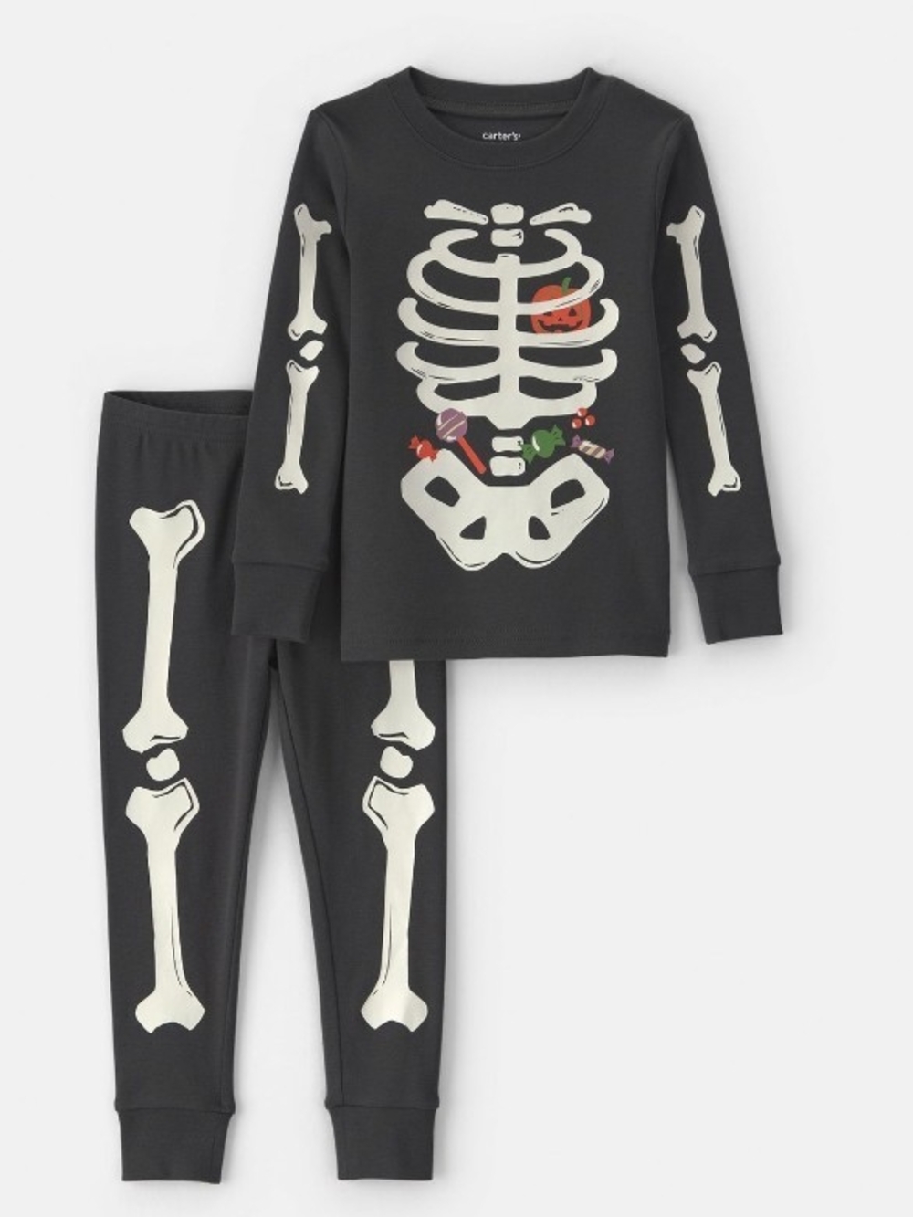 Carter's Black Glow Skeleton Set with Candy & Pumpkin Toddler 3T NWOT
